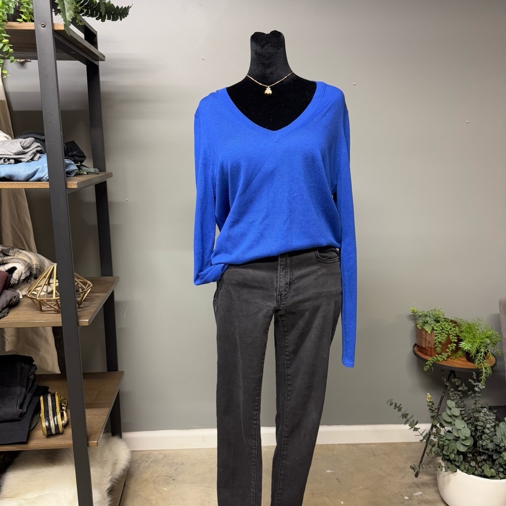 Lauren Ralph Lauren royal blue v neck sweater modal silk blend womens large
